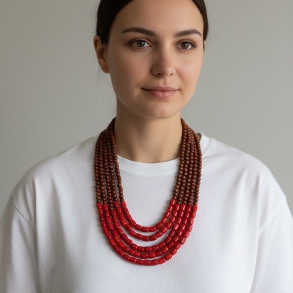 Jewelry - Beaded Red and Brown Multi Strand Necklace